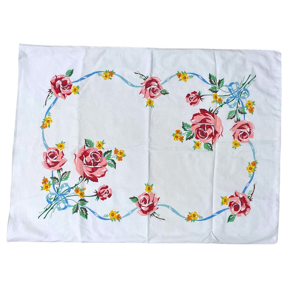 Vintage Red Roses Rose Pillowcase 50s 60s 70s Granny Core Floral